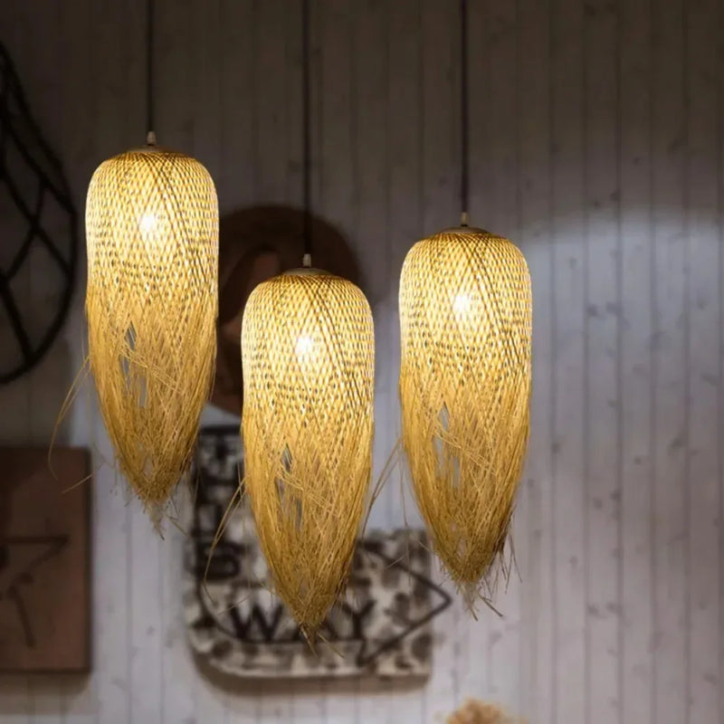 Vintage Bamboo Chandelier Natural Handmade Woven Rattan Pendant Lights E27 Hanging Lamp Restaurant Tea Room Living Room Cafe