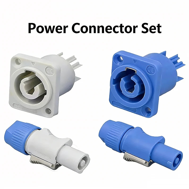 ឧបករណ៍ភ្ជាប់ថាមពល Speakon NAC3FCA NAC3FCB 3Pin ពណ៌ខៀវ (បញ្ចូល) + ពណ៌ស (បញ្ចេញ) ឌុយឈ្មោល និងរន្ធញី 20A 250VAC សម្រាប់ភ្លើង LED