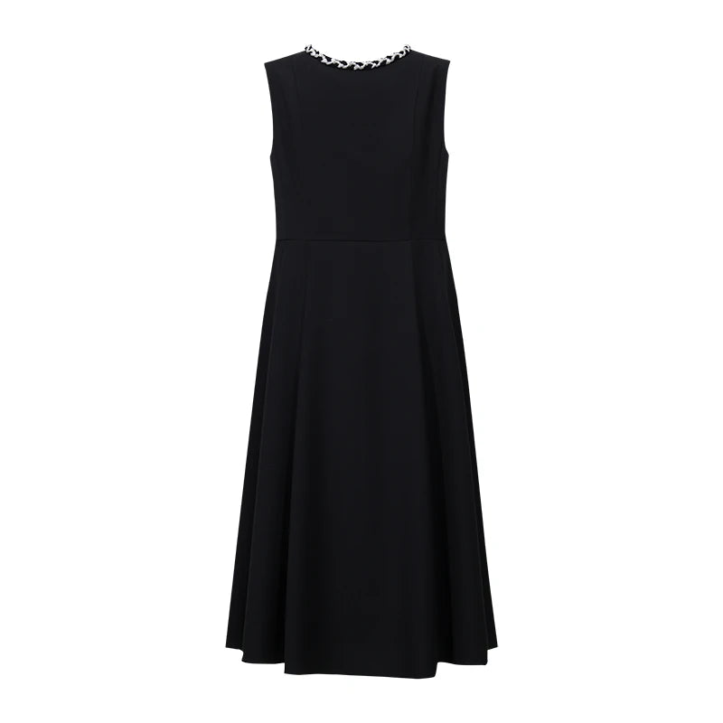 Amii Sleeveless Dress Woman 2026 Summer New O-Neck Ribbon Trim Elegant Office Fitted Waist Midi Women's Casual Dresses 12622157
