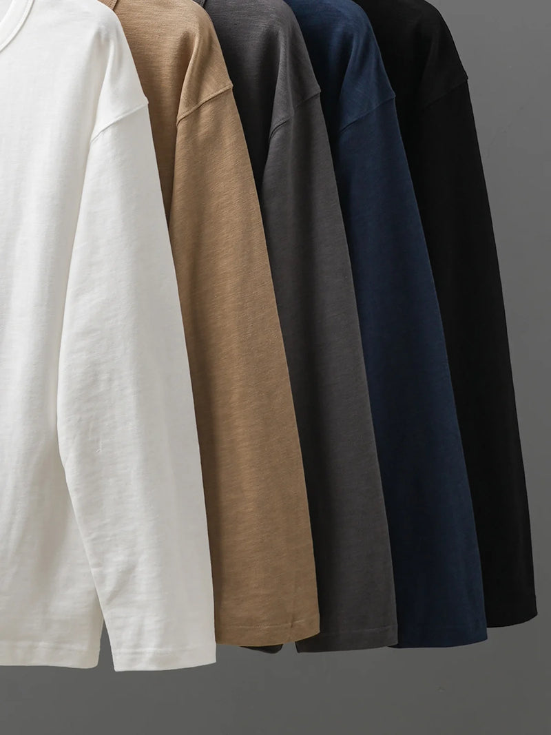 Dukeen 320G Heavyweight 100% Cotton Henley Neck T Shirt for Men Long-Sleeved Spring Autumn Casual Tops Solid Color Undershirts