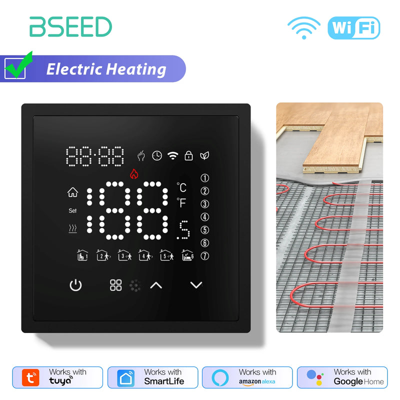 BSEED WIFI Electric Floor Heating Water Boiler Room Smart Thermostat Alexa Google App Temperature Controller Plastic Frame