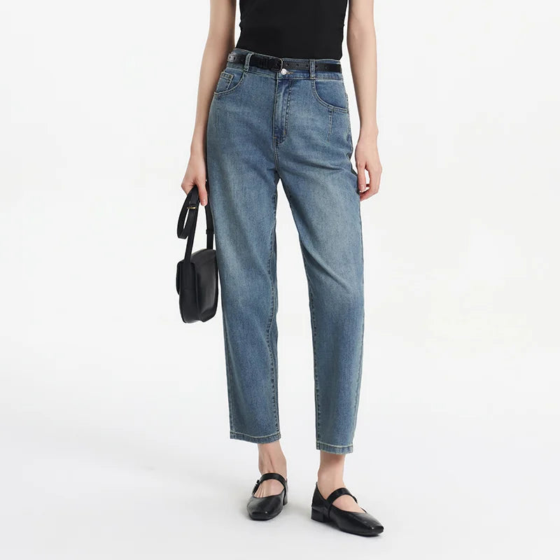 Semir Women Jeans Elastic 2026 Waist Vintage Tapered Urban Casual Everyday Style Soft Comfortable Daily Wear Trendy Versatile