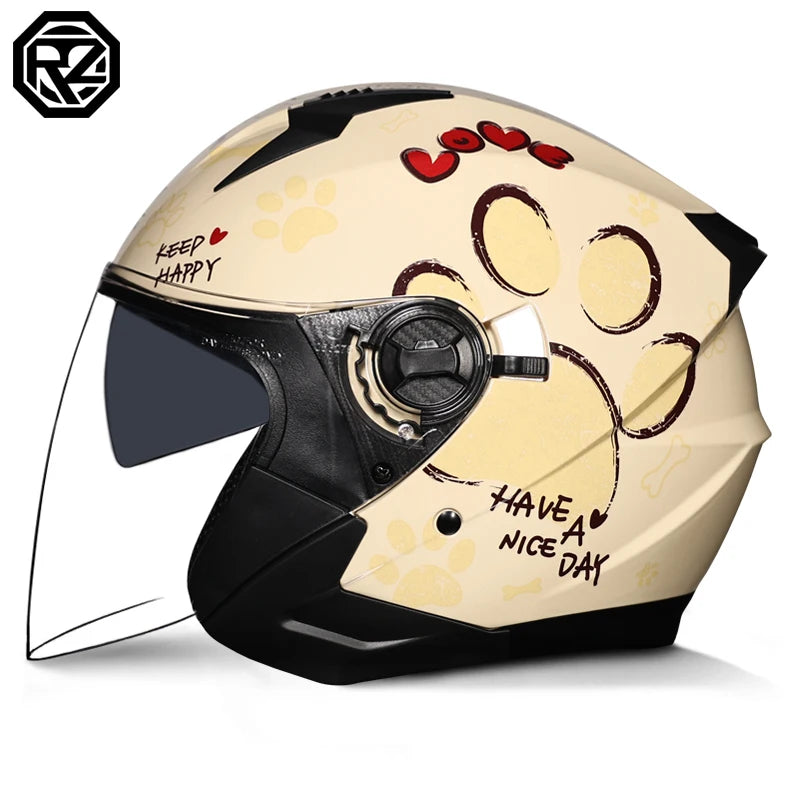 ORZ Latest High Quality Motorcycle Helmet Half Covering Dual Lens Cascos para Motos Male Female Couple Capacetes de Moto
