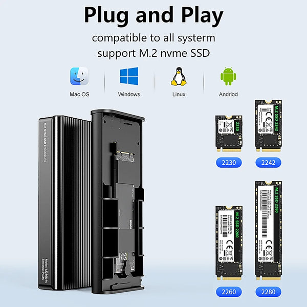 ប្រអប់ Blueendless 40Gbps M.2 NVMe SSD Enclosure M2 PCIe 4.0 NVME SSD Case M.2 ទៅ USB4.0 Adapter អាលុយមីញ៉ូម SSD Docking ជាមួយកង្ហារត្រជាក់