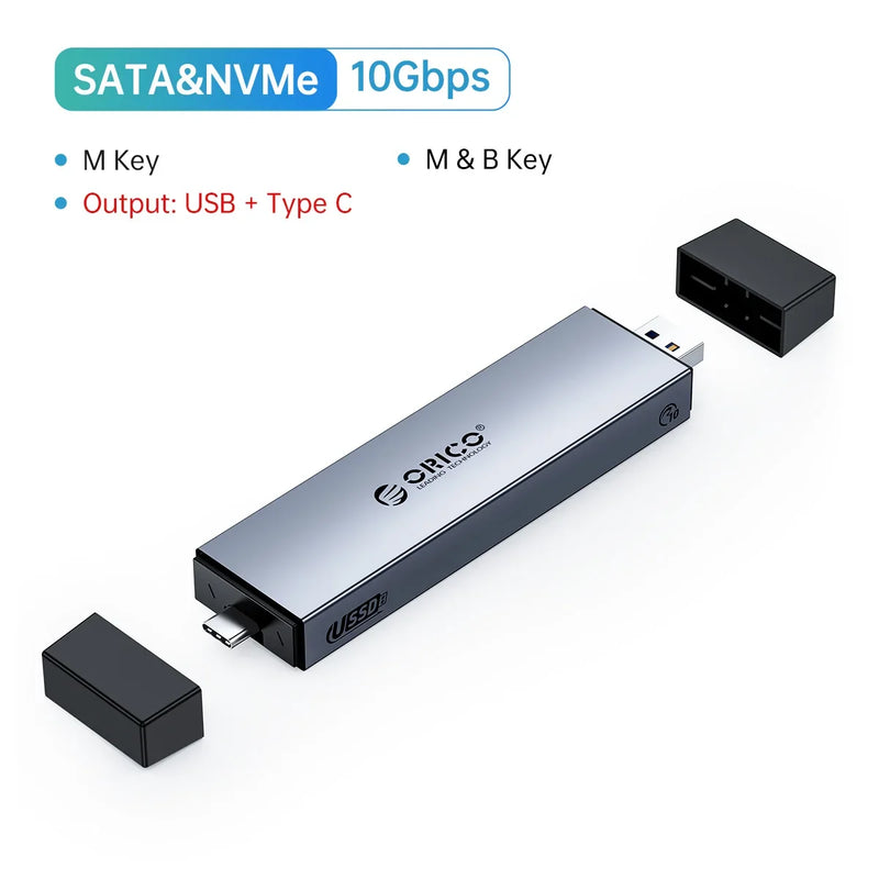 ORICO 2 in 1 USB A Type-C Dual Interface M.2 SSD Case Support M2 NVMe M Key SATA NGFF M&B Key SSD Hard Disk with Cooling Vest