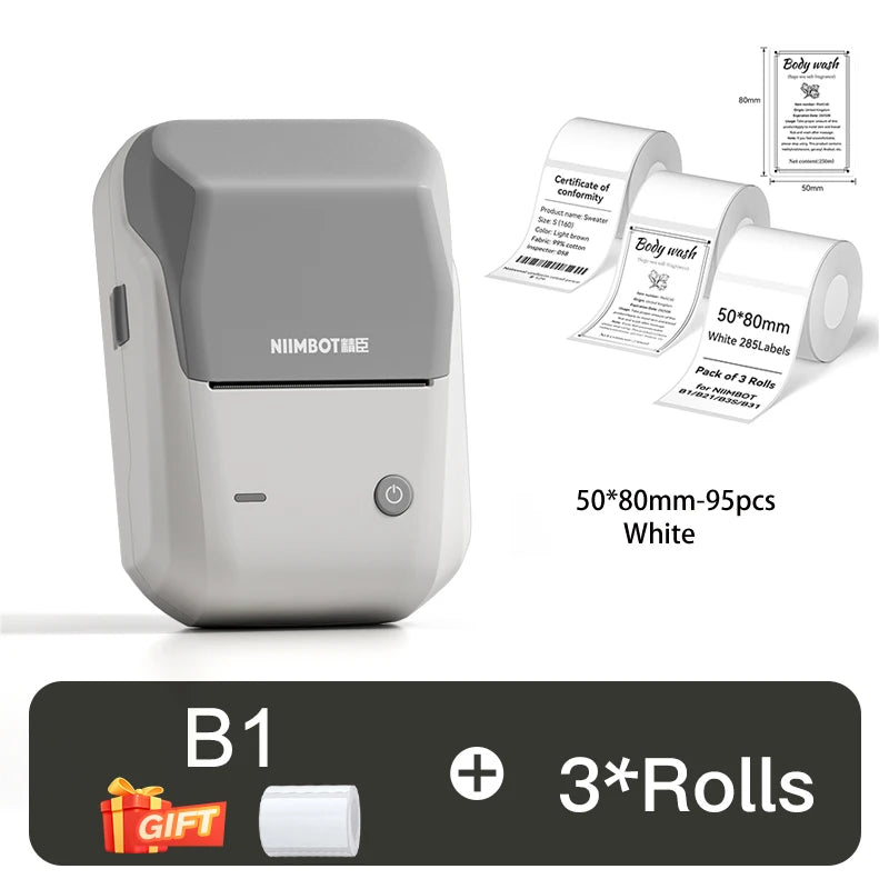 Niimbot B1 Thermal Label Printer Bluetooth Portable Pocket Label Maker Barcode QR Code Self-adhesive Sticker Labeling Machine