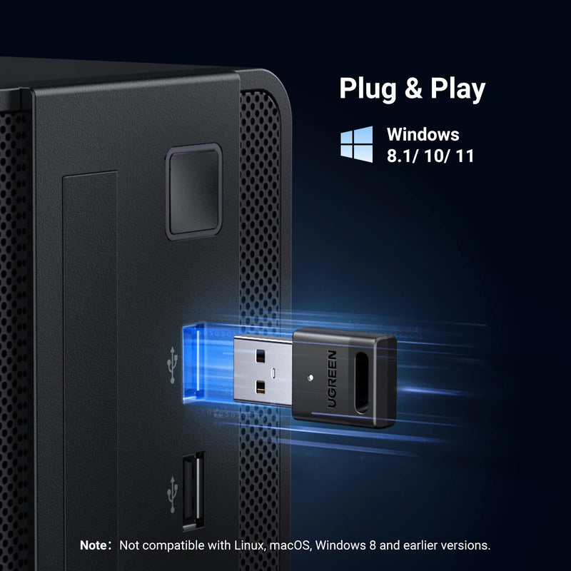 UGREEN Bluetooth 5.3 Adapter for PC USB Bluetooth 5.3 Receiver Dongle Wireless Computer Adapter For Mouse Keyboard Win 11/10/8.1