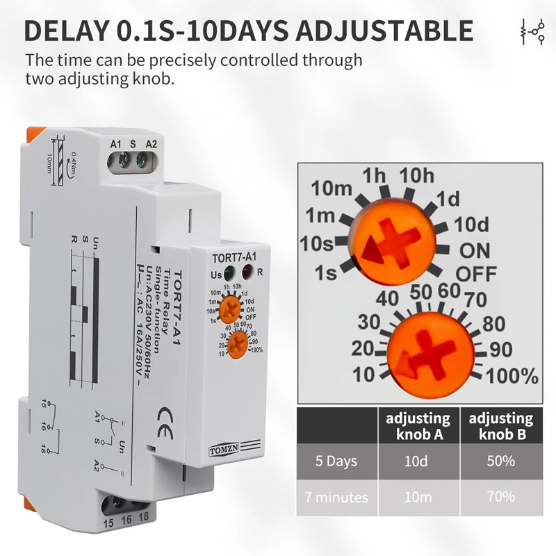 TORT7 Series Multifunction Timer Switch – 10 Modes (Asymmetric Cycler, Delay ON/OFF, Pulse Generator, Interval), 0.1s-10D