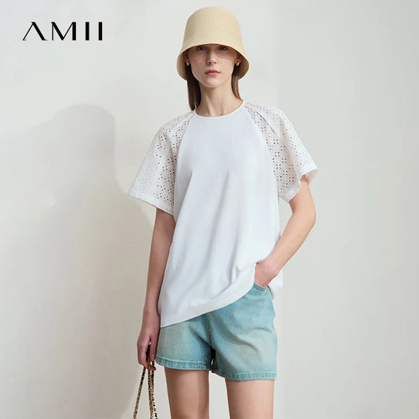 អាវ Amii សម្រាប់នារី 2026 អាវក្រណាត់ chiffon រលុង ដៃអាវ Raglan ក O-Neck លំនាំប្រហោង លំនាំប្លុក អាវយឺតសម្រាប់នារី 12542031