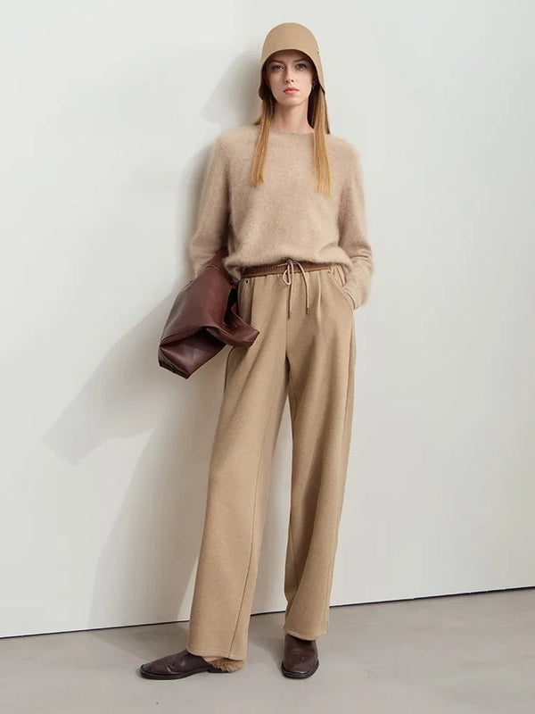 Amii Minimalist 2026 Winter New Women's Contrasting Color Loose Casual Strap Letter Embroidered Banana Pants Trousers 12424080