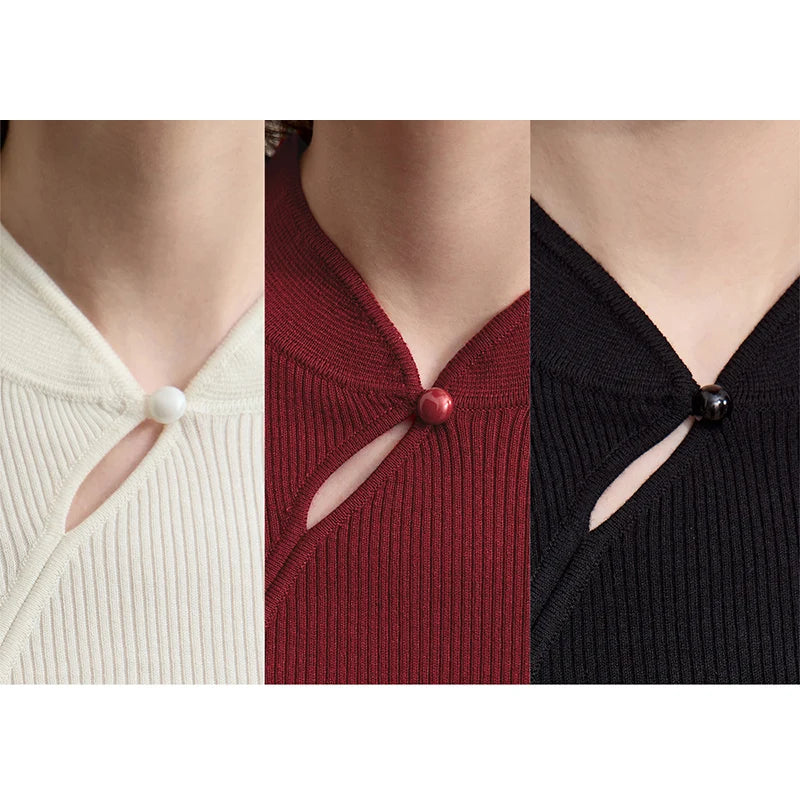 Amii Women's Sweater Cheongsam Collar Slim Pullover Long-sleeved Sweater 2025 Autumn New Minimalist New Female Clothing 12523105