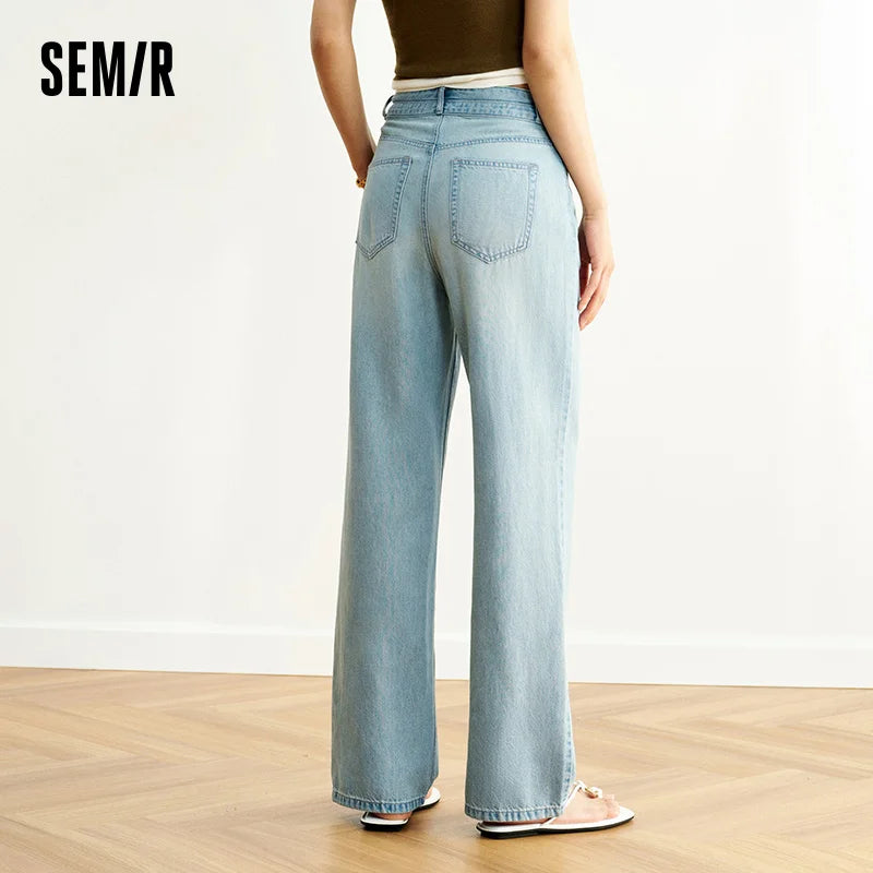 Semir Women Jeans Cool Feeling Vintage Washed Wide Leg Simple Comfortable Fashion 2026 Casual Street Daily Wear