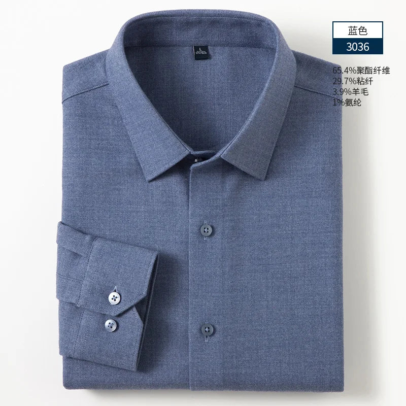 Autumn and Winter Men's Clothing Wool Shirt Square Collar Youth Business Casual Business Gentleman Slim Fit Business Shirt