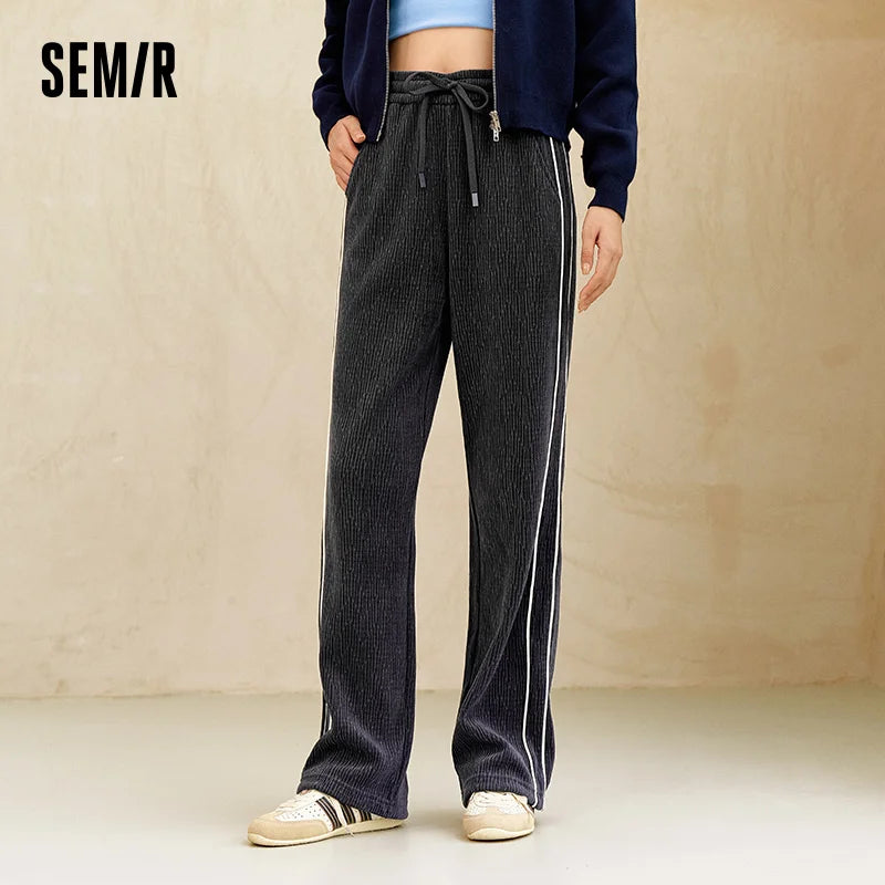 Semir Women Pants Chenille Colorblock Wide Leg Loose Fit Black 2026 Trendy Leg Lengthening Urban Casual Trousers