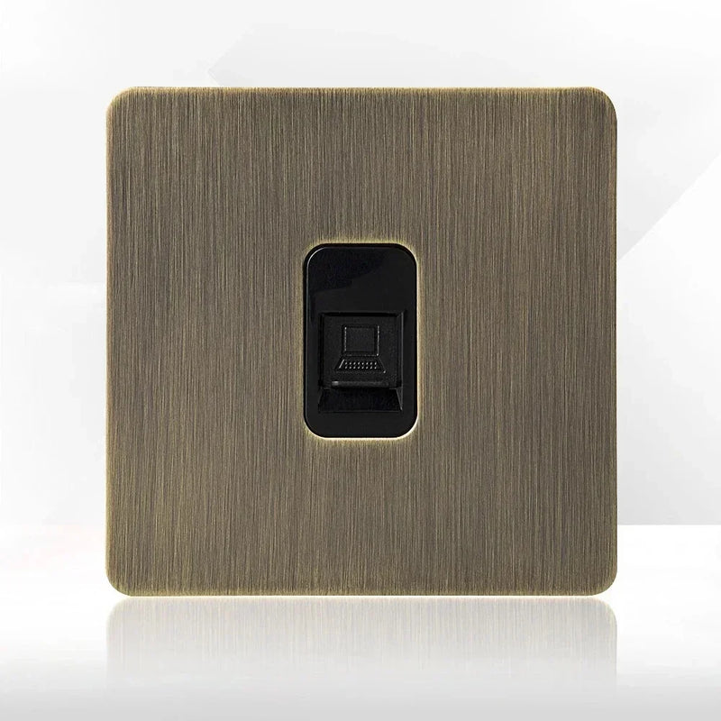 Retro EU FR Metal Panel Wall Toggle Light Switch Socket plug,Bronzed Antique Stainless Steel German 16A Socket with USB Charging