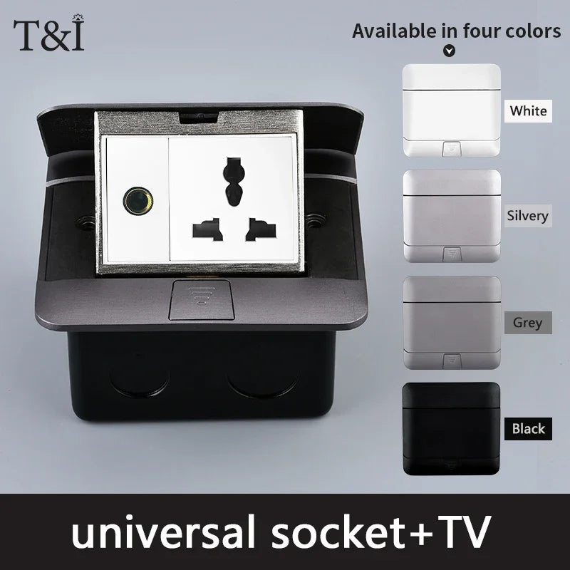 Metal Panel EU Standard Hidden Type Table Socket 2/3 Way Outlet USB/EUR/Universal/FR Office Cabinet Desktop Aluminum 120x120mm