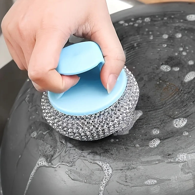 2pcs Stainless Steel Cleaning Ball BrushWire Cleaning Balls with Ergonomic Sponge Handles,Kitchen And Home Cleaning.