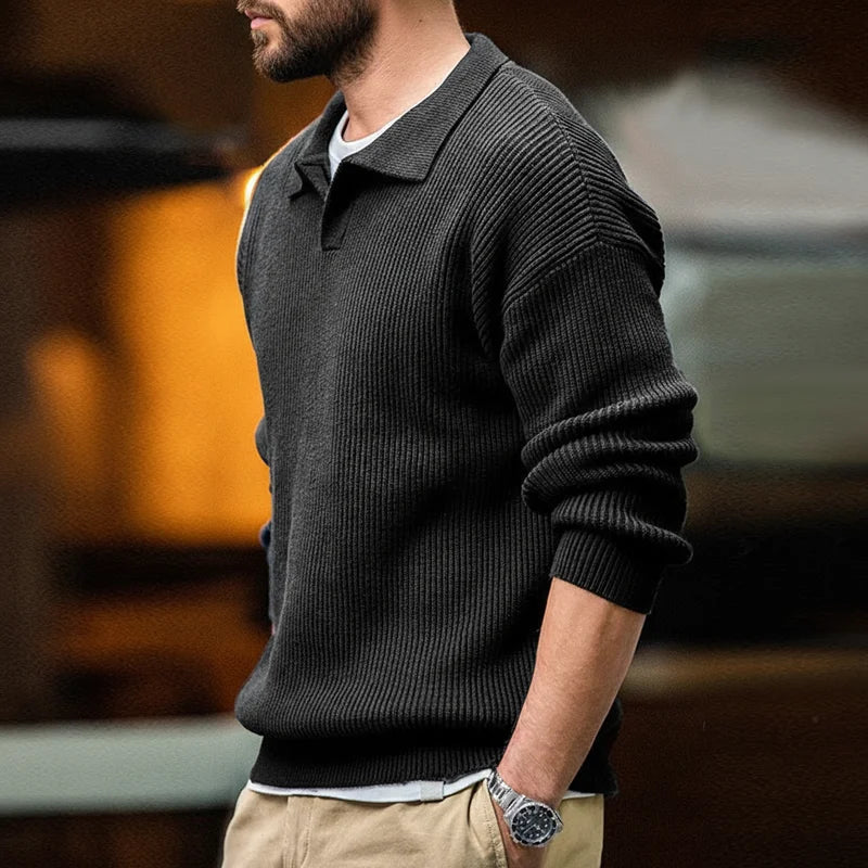 អាវយឺត Maden Retro Polo Neck ប៉ាក់បញ្ឈរ អាវយឺតបុរស Lazy Pullover រដូវស្លឹកឈើជ្រុះ និងរដូវរងា ទន់ ក្តៅ