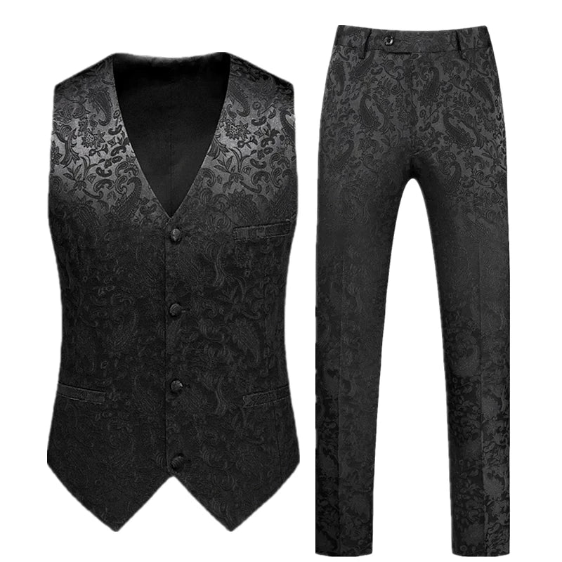 Men's Red Two-Piece Set, Sleeveless V-neck Vest with Trousers, White, Black, Red, Silver, Green,Purple To Choose From!