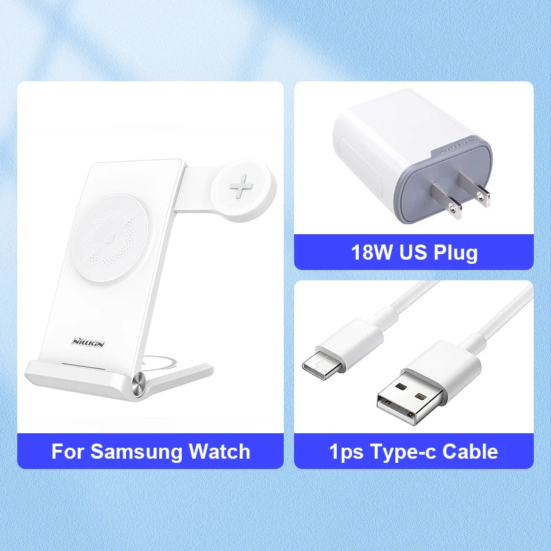 NILLKIN 3 in 1 Magnetic Wireless Charger Stand For iphone 13 pro max For Samsung Galaxy Watch5 Pro For Huawei/Garmin Watch