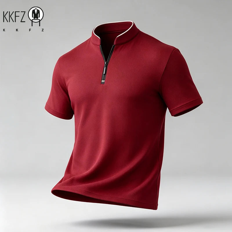 Male Urban Casual Half Zip Long Sleeve Top Stand Collar Comfort Texture For City Commute And Daily Street Matching Look