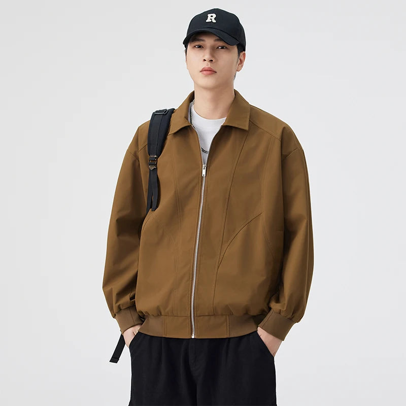 DUKEEN Men's Oversized Blouson Jacket with Shirt Collar Spring and Autumn Proofwind Proofwater Splicing Full-Zip Workwear Coats