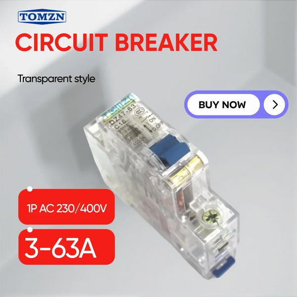 TOMZN 1P 40A 40ampere 230V 50/60HZ Transparent Case Mini Circuit Breaker MCB C45 Type