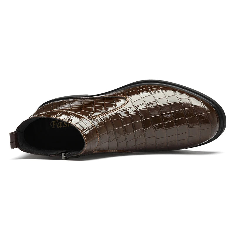 Autumn Winter Mens Patent Leather Boots Men Casual Brown Black Ankle Boots With Side Zipper Big Size 47 48