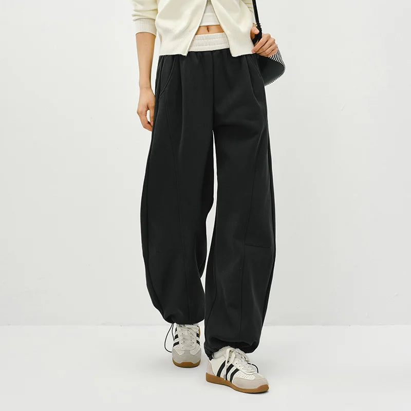 Semir Fleece Pants Women 2026 Spring Color Block Banana Wide Leg Split Design Casual Comfortable Stylish Sweatpants