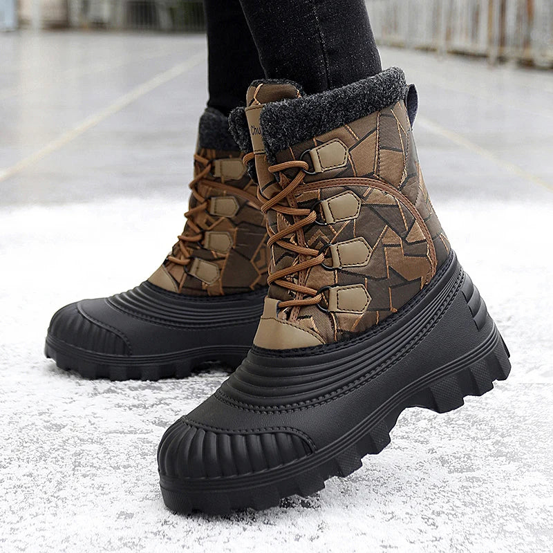 Men's high-top casual snow boots winter light warm velvet cotton boots soft sole non-slip comfort outdoor thicken walking boots