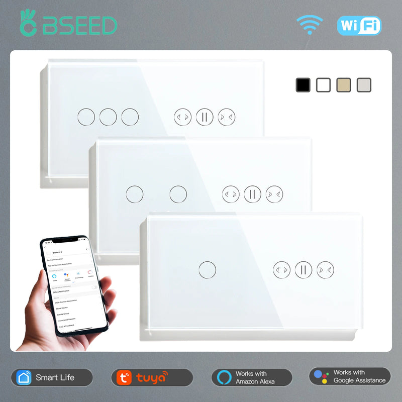 BSEED Curtain Wifi Switch Wireless Smart Switches 1/2Gang 1/2/3Way Touch Light Switch EU Standard Support Google Alexa Tuya App