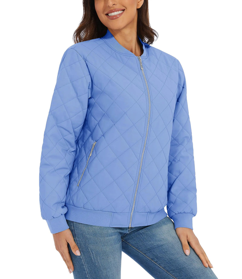 TACVASEN Women Casual Warm Diamond Quilted Jackets Jackets Full Zip Padded Classic Biker Jacket Winter Coats Streetwear Outwear