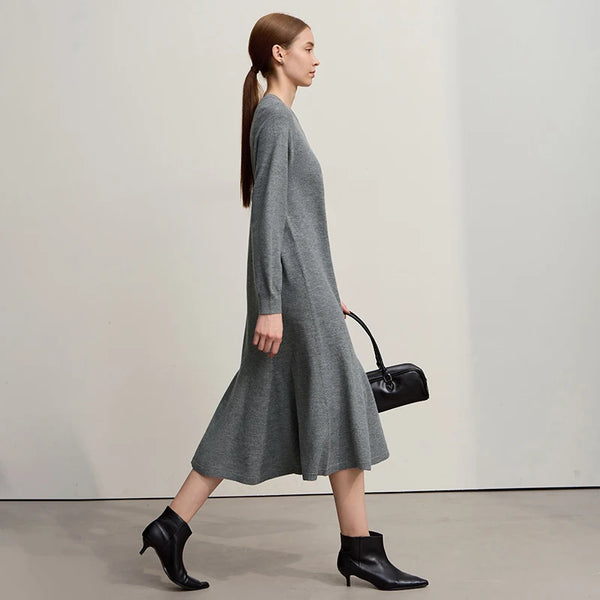 Amii Minimalist Midi Dresses 2026 Winter New Loose Elastic Long Sleeves Trumpet Skirt Casual Elegant Dresses For Woman 12544169