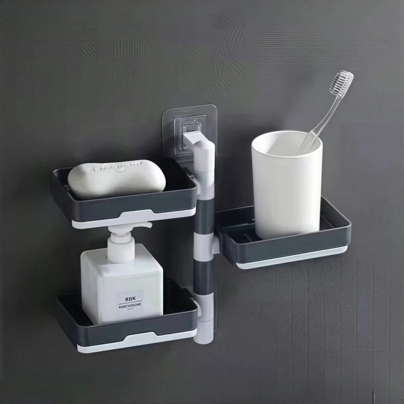 Rotary soap box Soap box perforation-free wall mounted drain storage rack multi-function dry and wet separation