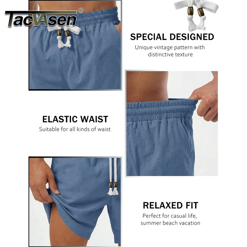 TACVASEN Men's Cotton Casual Shorts Loose Summer Beach Vacation Short Solid Pants with Deep Pockets Elastic Waist 7 Inch Inseam
