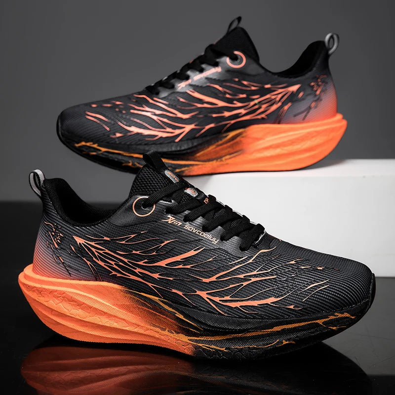 Mens Running Shoes Couples Breathable Mesh Lace-up Thick Sole Flat Comfortable Outdoor Casual Sneakers Trendy Tennis Shoes Man