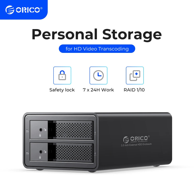 ORICO 95 Series 2 bay 3.5'' USB3.0 to SATA With RAID HDD Docking Station Aluminum HDD Enclosure 36W Power Adapter HDD Case
