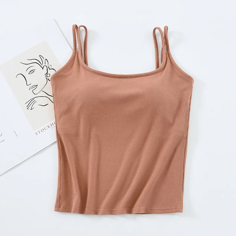 New Modal Soft Sleepwear Top for Women Breast Pad Sexy One Piece Pajamas Sling Sleeveless Vest Bottoming Wear Night Underwear