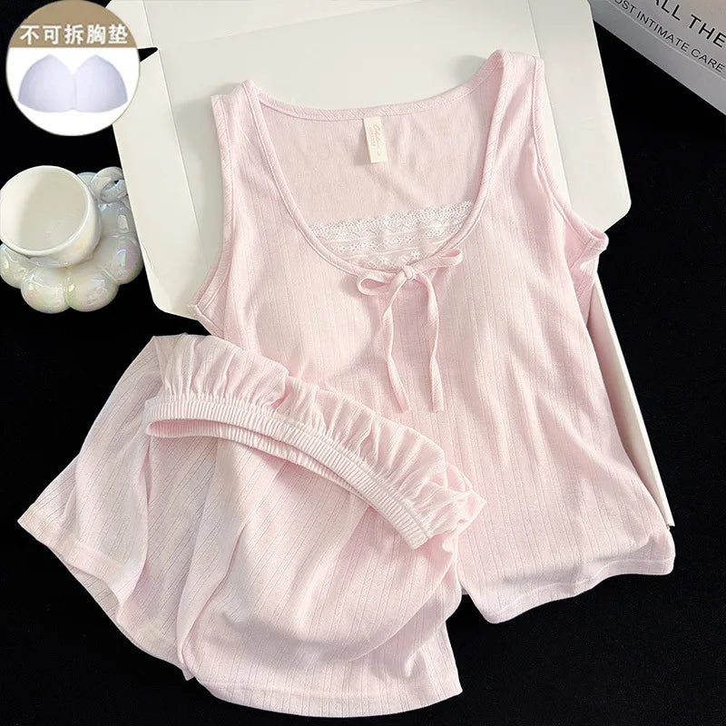 Thin Loungewear Sets Women Pajama Night Wear for Ladies Night Wears Homewear New Summer Wear Sleeveless Sleepwear Pyjama Set