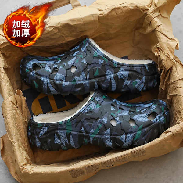Men's Winter Indoor Clogs Fur Slippers Plush Half Shoes Slip-On Warm Garden Sandals Backless Home Cotton Shoes Keep Warm