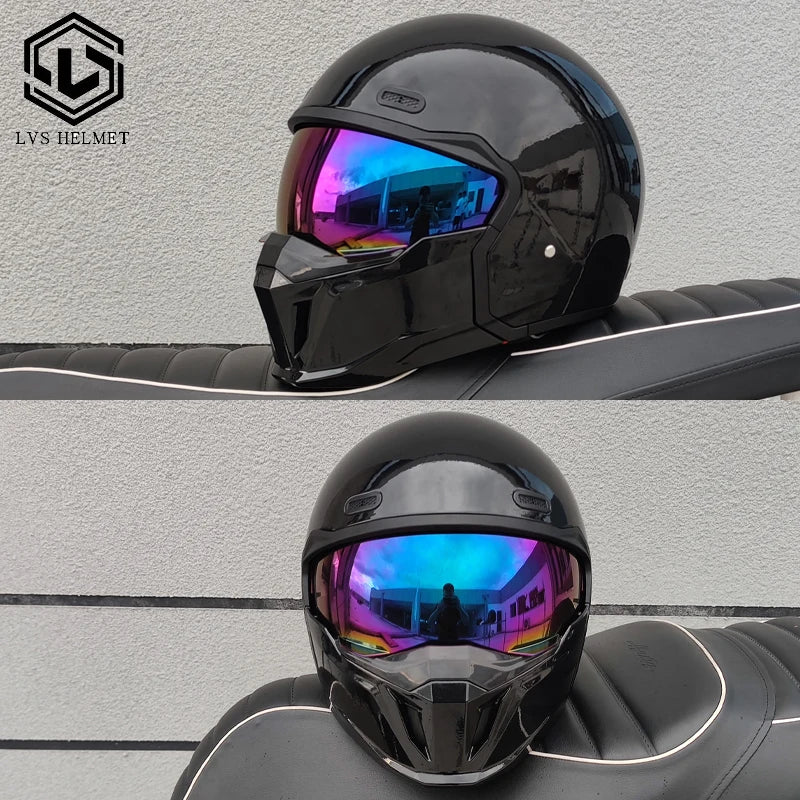 LVS motorcycle retro helmet modular detachable combination full helmet semi covered pilot helmet off-road helmet DOT approved