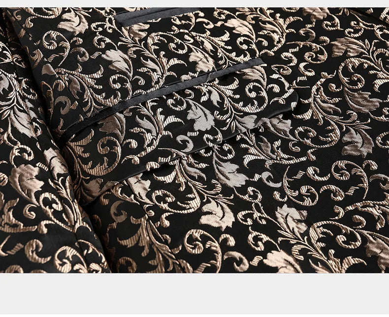 2027 New Men's Two-Piece Suit Set: Jacquard Jacket Paired with Black Pants, Perfect for Weddings, Parties, Stage Performances.