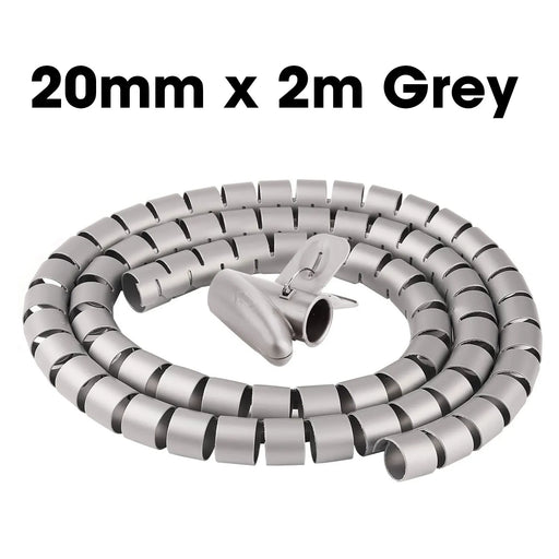 ZoeRax 2m 15/20/25mm Flexible Spiral Cable Wire Protector Cable Organizer Cord Protective Tube Clip Organizer Management Tools 20mm x 2m Grey