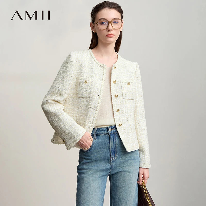 អាវធំ AMII សម្រាប់នារី រដូវស្លឹកឈើជ្រុះ ឆ្នាំ២០២៥ សម្លៀកបំពាក់នារីថ្មី ឆើតឆាយ ត្រង់ មានហោប៉ៅ ដៃវែង អាវធំសម្រាប់នារី 12523029