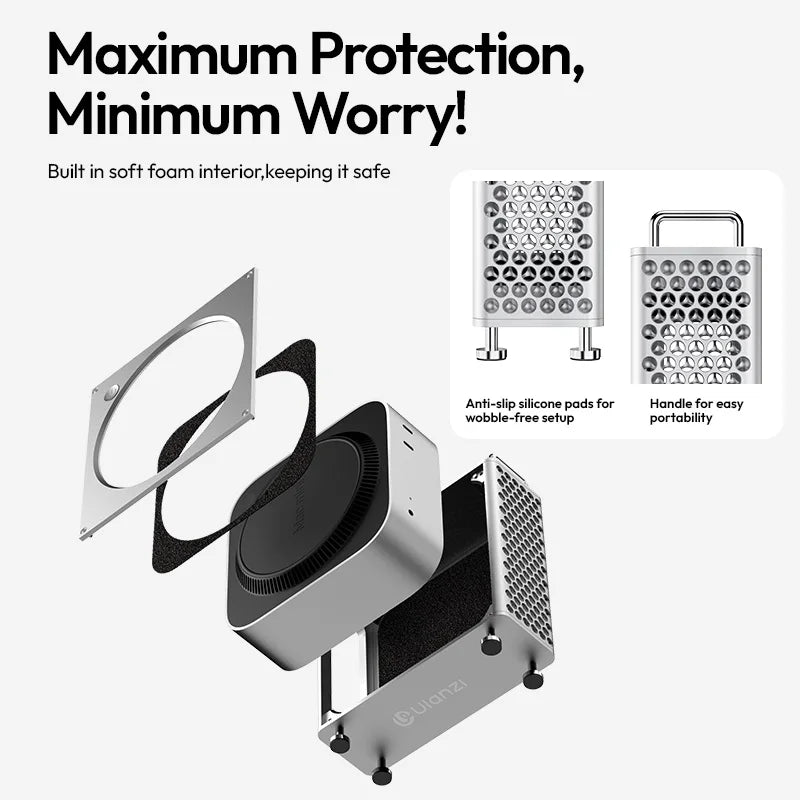 ស្រោម អាលុយមីញ៉ូម Ulanzi QT01 Mac Mini សម្រាប់ Mac Mini M4/M4 Pro រចនា ឡើង ដោយ ម៉ាញេទិក សម្រាប់ ការ បញ្ចេញ កំដៅ ដោយ ខ្លួន ឯង ជាមួយ ជើង ទម្រ MAC Mini