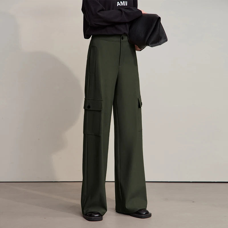 ខោ Amii Minimalism Women រដូវស្លឹកឈើជ្រុះឆ្នាំ ២០២៥ ខោជើងវែង Loonse ធម្មតាពណ៌រឹង ខោប៉ាក់ងាយស្រួលប្រើសម្រាប់ស្ត្រី 12543186