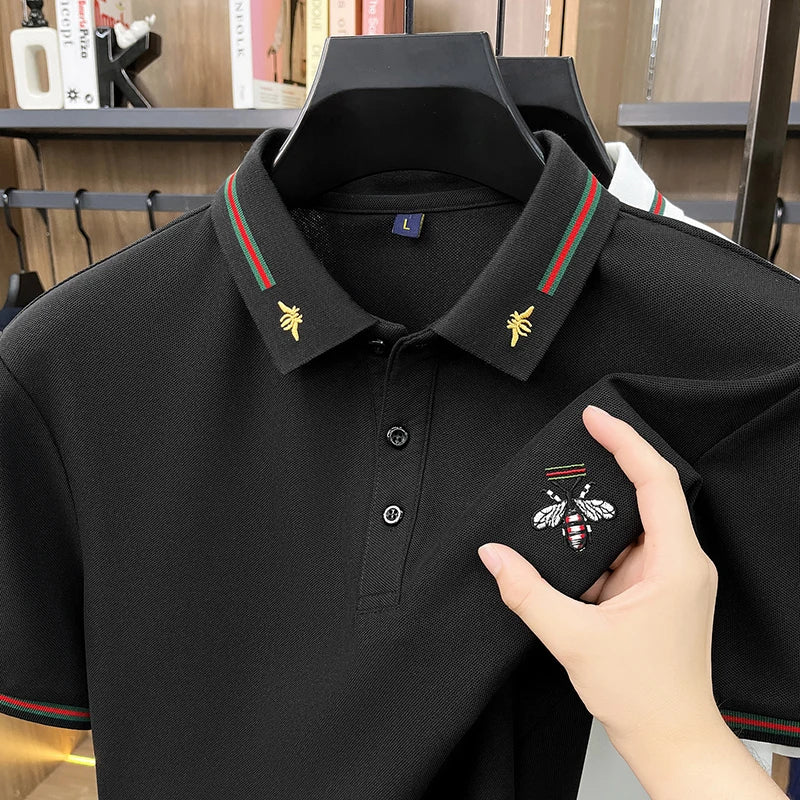 Original Man Short-Sleeved Polo Shirt Lapel Button Bee Embroidery Summer New British Style T-Shirt Business Casual Men'sClothing