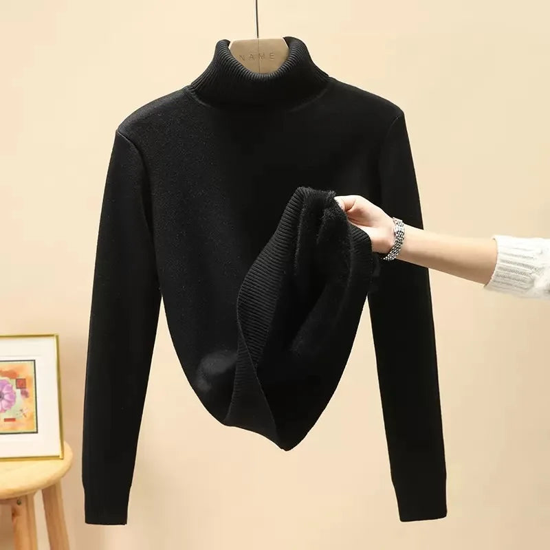 Pulls Femmes Thicken Velvet Warm Pullover Sweater For Women Turtleneck Winter Jumper Female Long Sleeve Slim Knitwear Tops