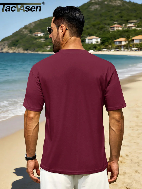 TACVASEN Cotton Tee Shirts Men Plain Drop Shoulder Crew Neck Summer Loose Fit Soft Breathable Casual Work Daily Fashion Top
