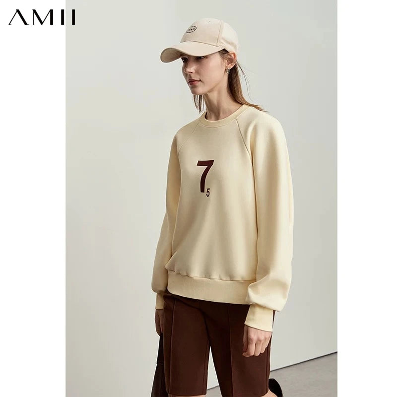 អាវយឺត Amii Minimalist Casual Pullover បោះពុម្ព O-Neck ឆ្នាំ ២០២៦ សម្លៀកបំពាក់កក់ក្តៅរដូវរងាសម្រាប់ស្ត្រី អាវរោមចៀមប៉ាក់រលុង 12444077